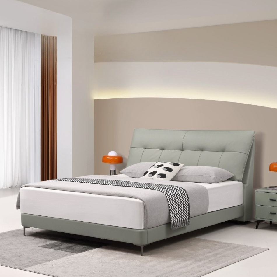 Minimalist Upholstered Bed with Cowhide Headboard and Elevated Metal Legs