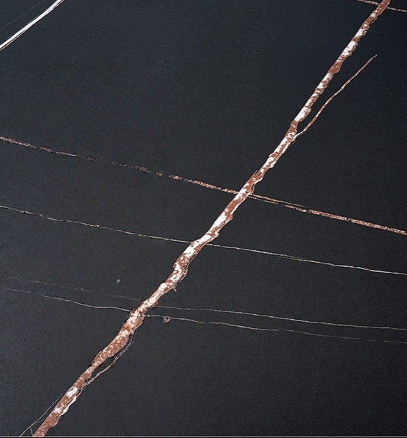 Modern Black Marble Dining Table with Carbon Steel Frame