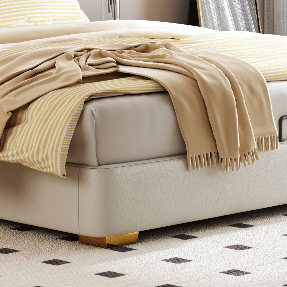 Upholstered Platform Bed with Curved Headboard & Pet-Friendly Leather