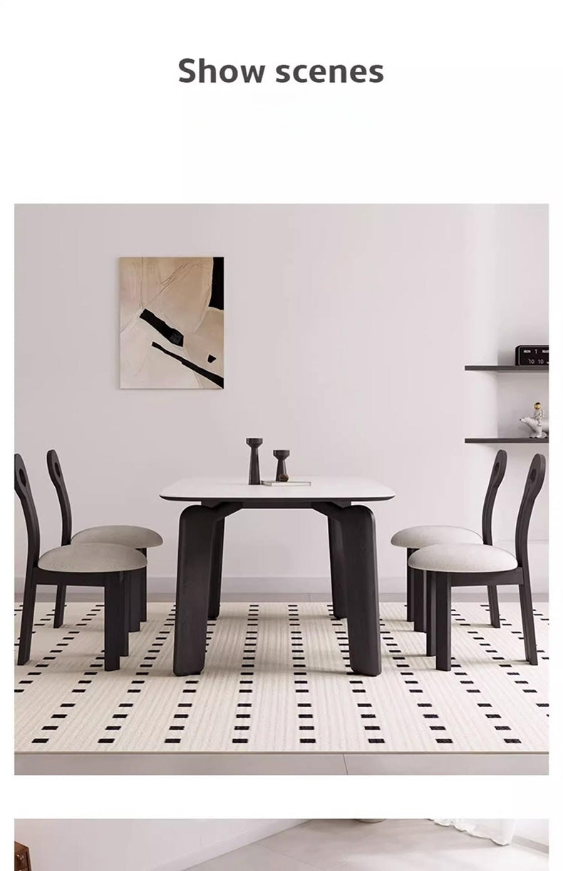 Ash Wood Dining Table with Matte White Stone Top