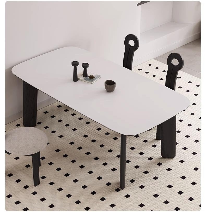 Ash Wood Dining Table with Matte White Stone Top