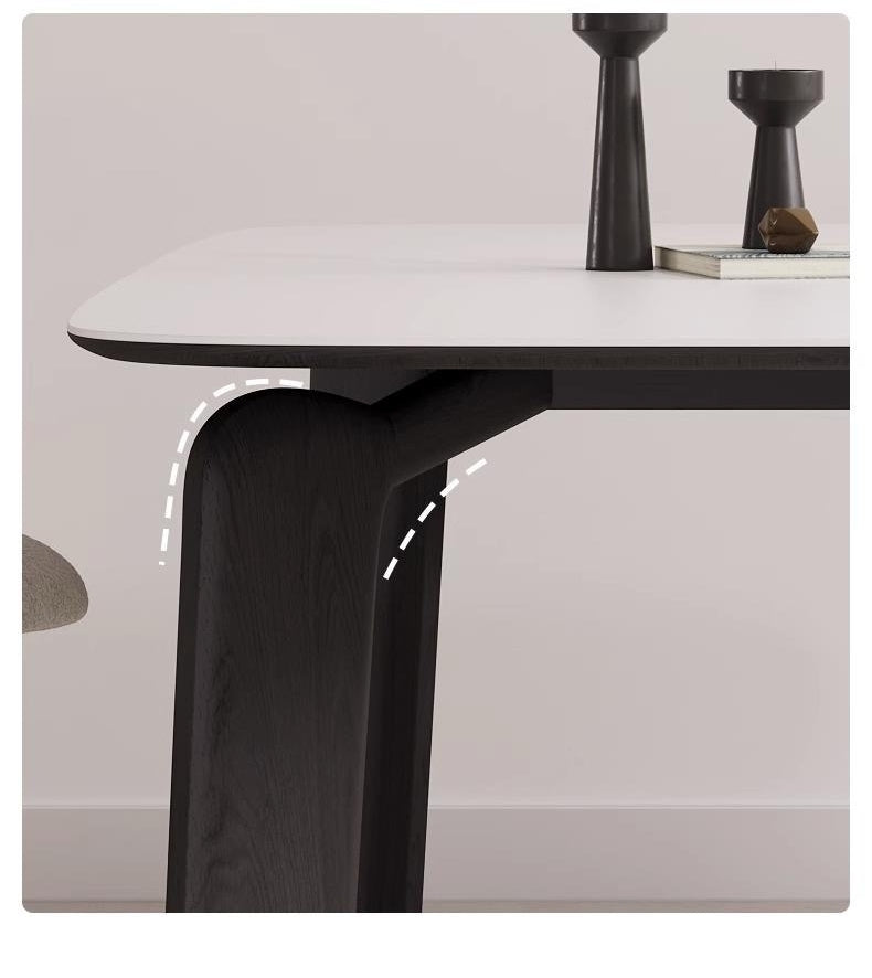 Ash Wood Dining Table with Matte White Stone Top