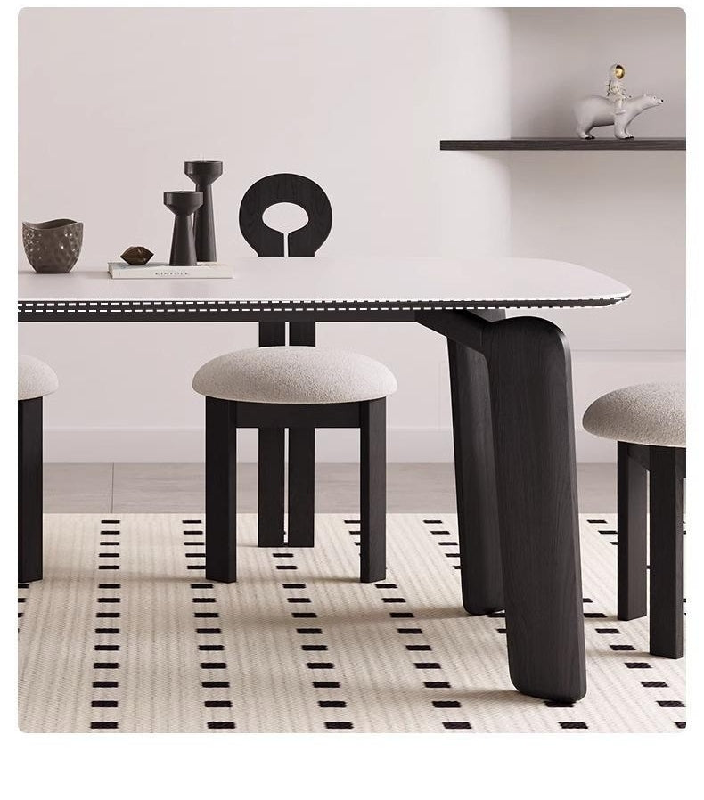 Ash Wood Dining Table with Matte White Stone Top