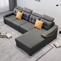 Adjustable Headrest Leather L-Shaped Sectional Sofa with Chaise