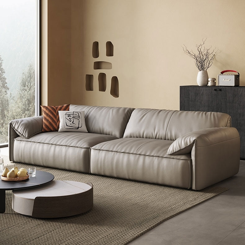 Modular Napa Leather Sofa with Adjustable Armrests