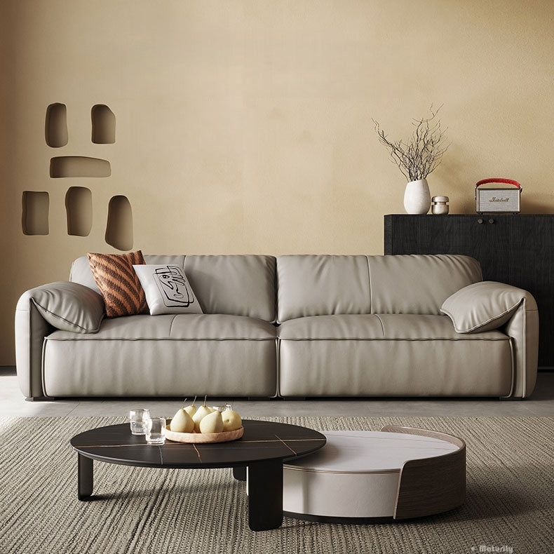 Modular Napa Leather Sofa with Adjustable Armrests
