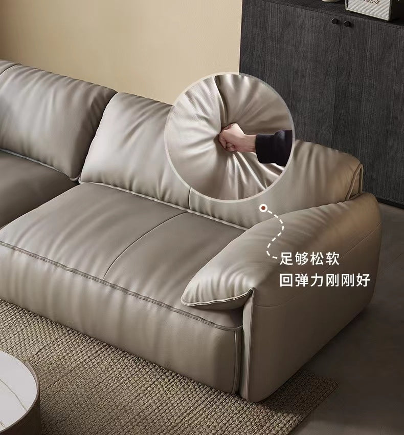 Modular Napa Leather Sofa with Adjustable Armrests
