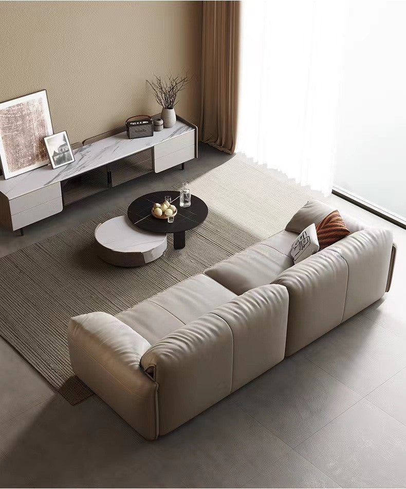 Modular Napa Leather Sofa with Adjustable Armrests