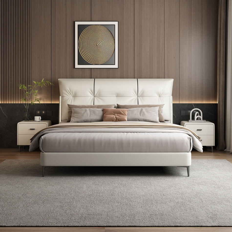 Solid Larch Frame Eco-Leather Bed with Carbon Steel Feet