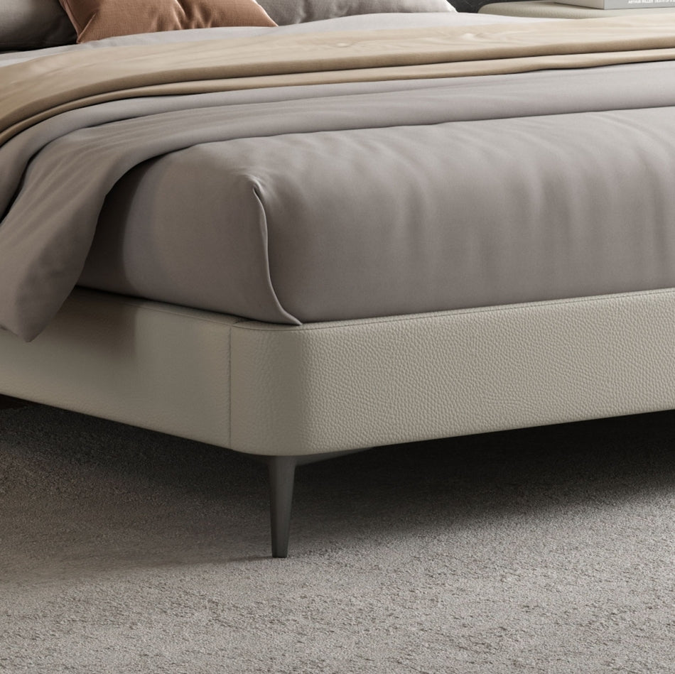 Solid Larch Frame Eco-Leather Bed with Carbon Steel Feet