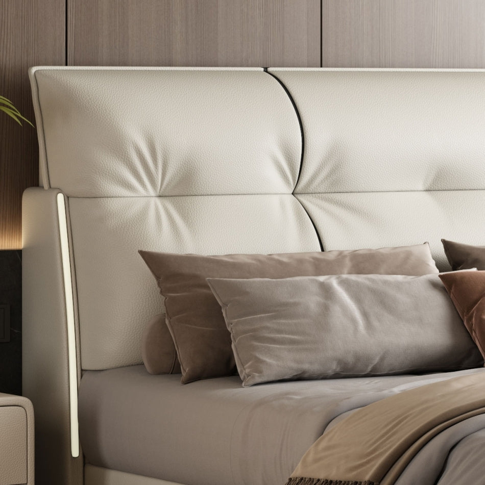 Solid Larch Frame Eco-Leather Bed with Carbon Steel Feet