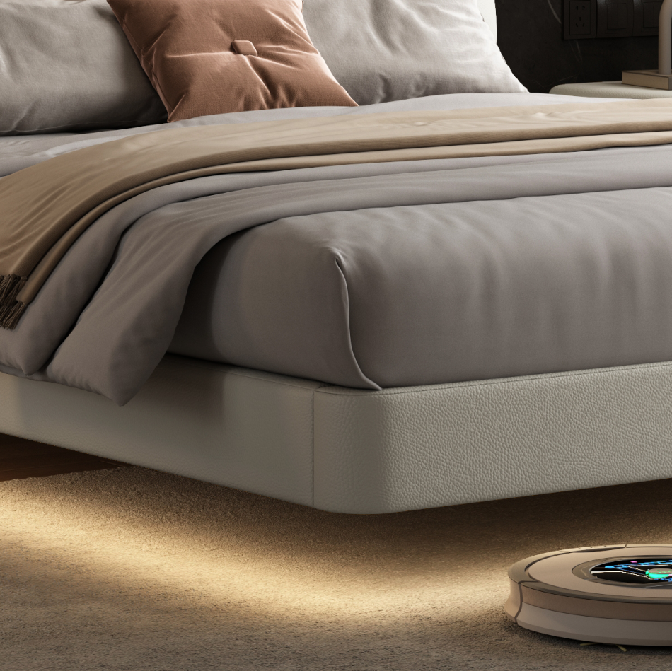 Floating Suspended Eco-Leather Bed with Hidden Support