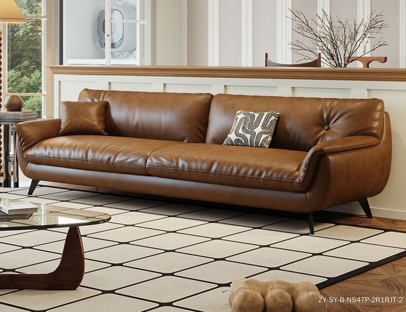 Gloss Leather Modular Sofa Set with Ottoman