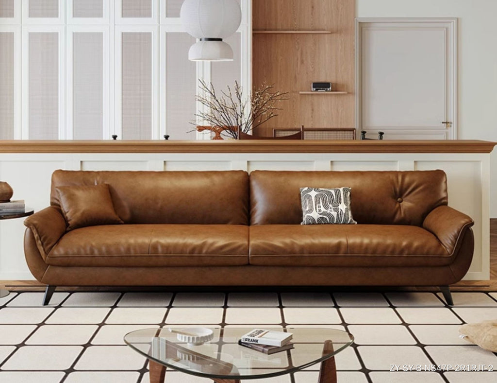 Gloss Leather Modular Sofa Set with Ottoman