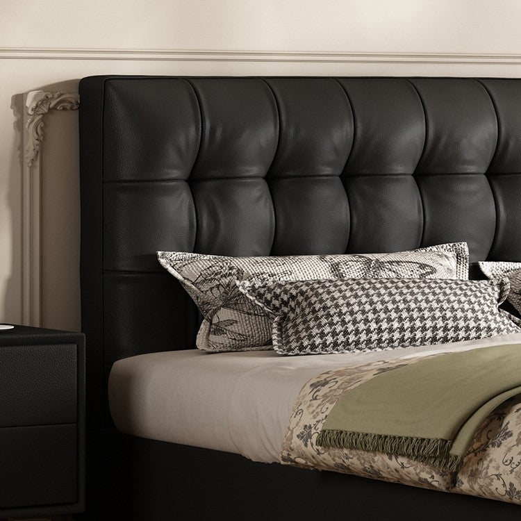 Flat-Push Manual Lift Storage Bed with Lychee-Grain Leather Upholstery