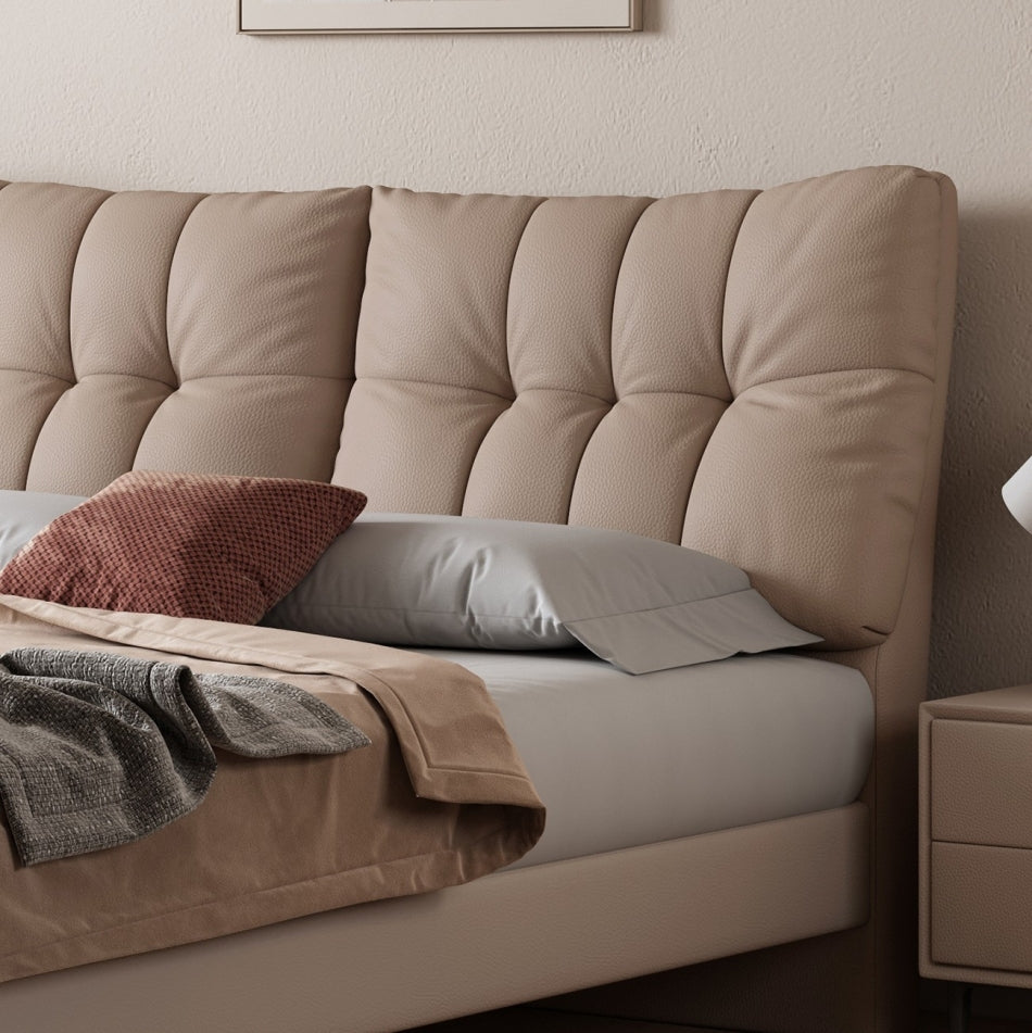 Curved Headboard Eco-Leather Platform Bed with Reinforced Frame