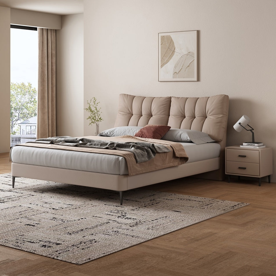 Curved Headboard Eco-Leather Platform Bed with Reinforced Frame