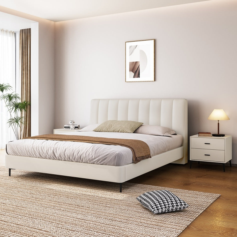 Eco-Leather Upholstered Platform Bed with Tailored Edge & Storage Options
