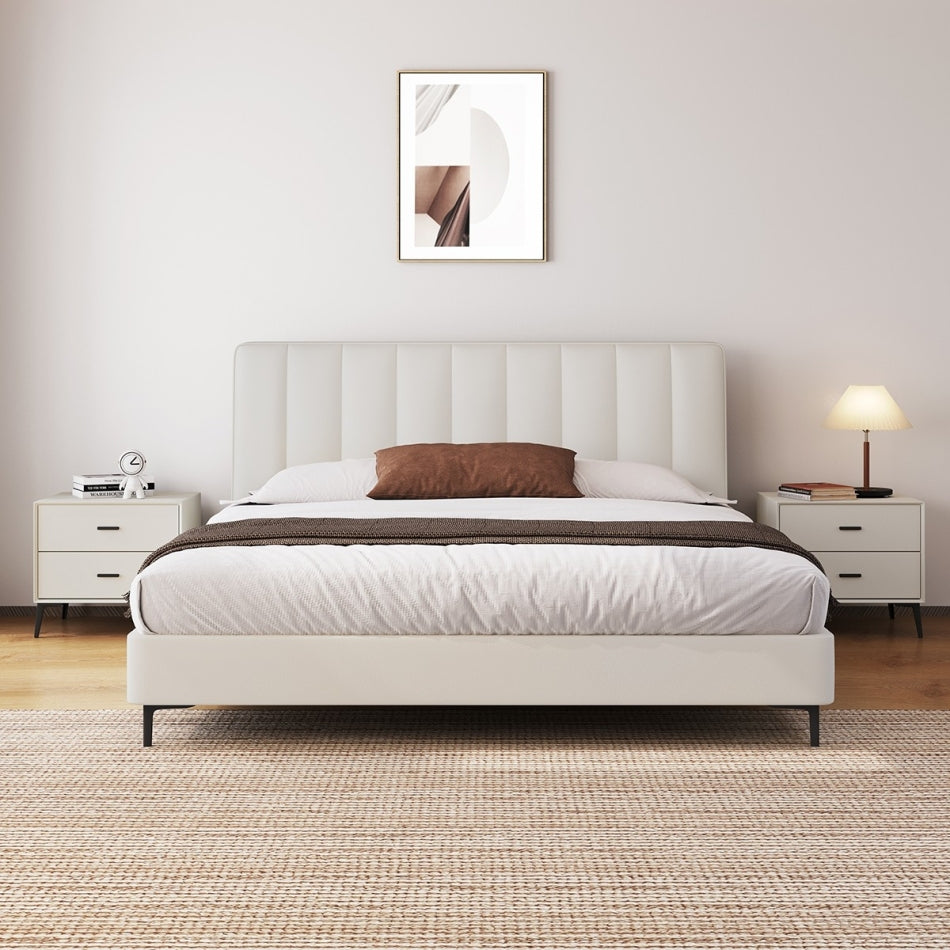 Eco-Leather Upholstered Platform Bed with Tailored Edge & Storage Options