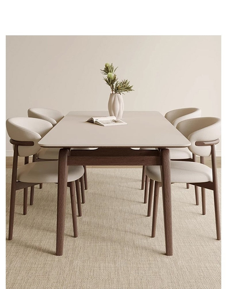 Solid Wood Dining Table with Matte White Stone Top