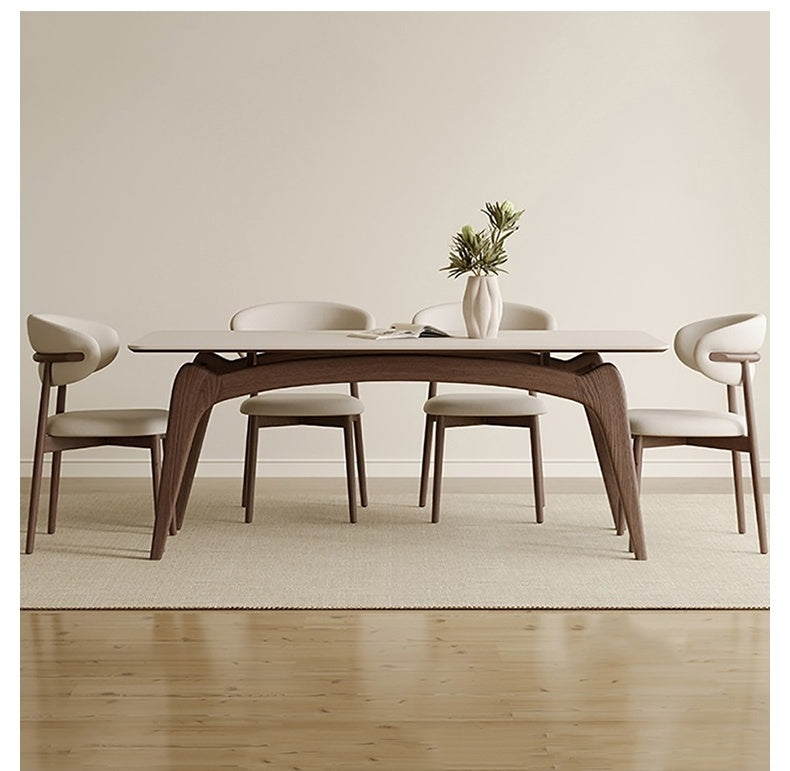 Solid Wood Dining Table with Matte White Stone Top