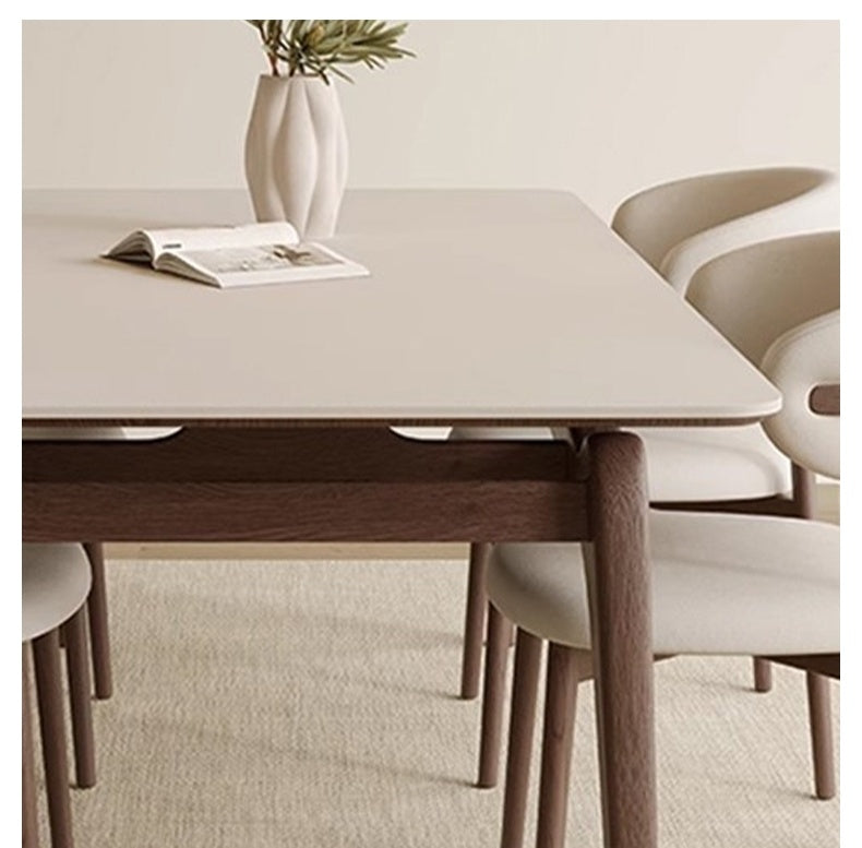 Solid Wood Dining Table with Matte White Stone Top