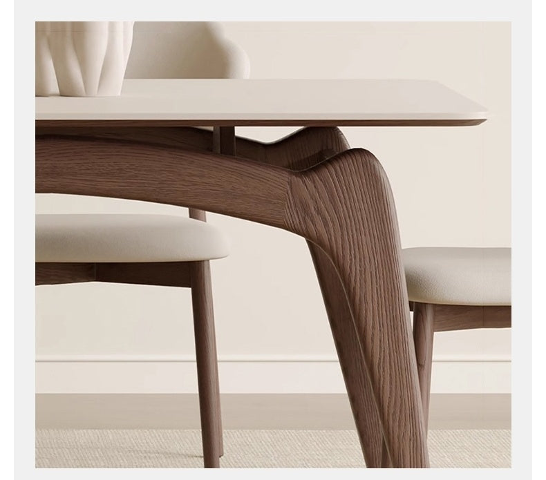 Solid Wood Dining Table with Matte White Stone Top