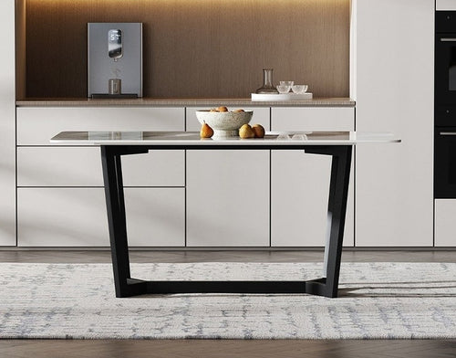 Black Steel Dining Table with Glossy Chanel Stone Top