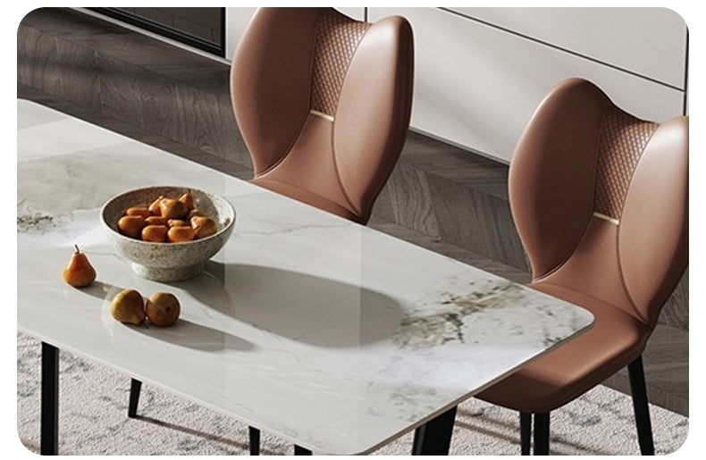 Black Steel Dining Table with Glossy Chanel Stone Top