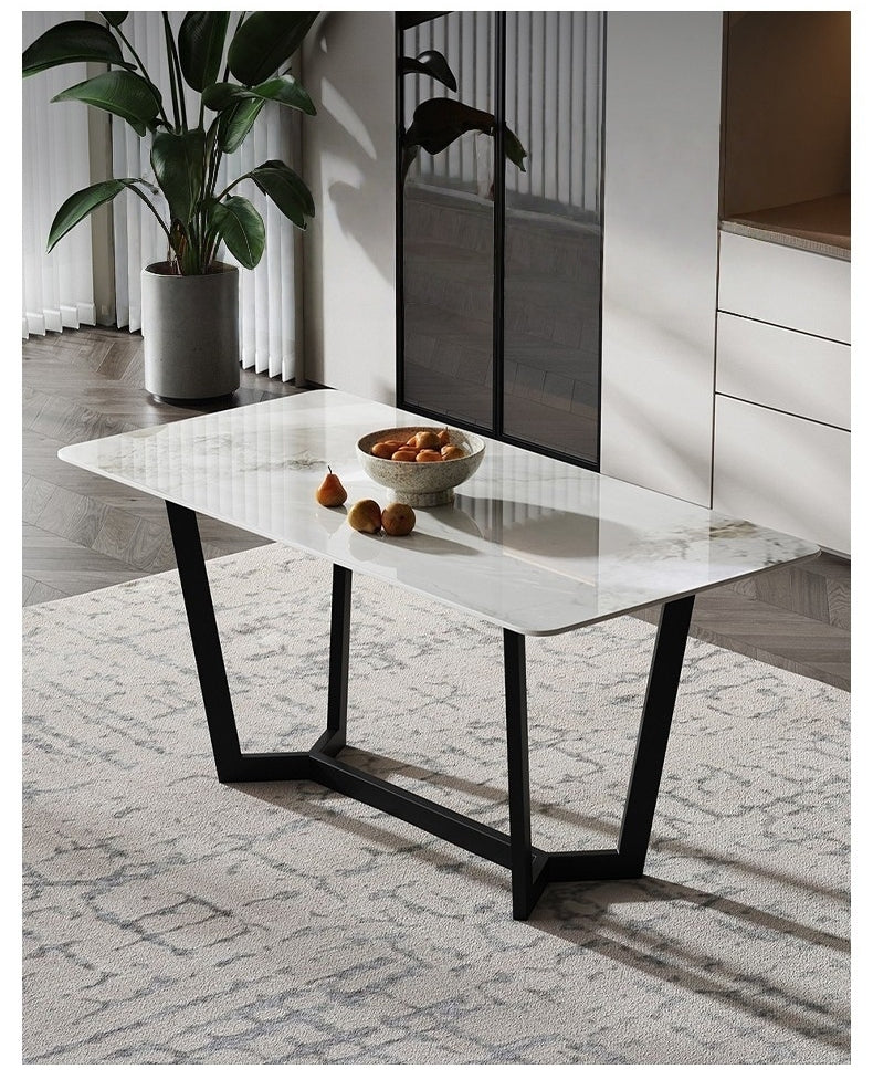 Black Steel Dining Table with Glossy Chanel Stone Top