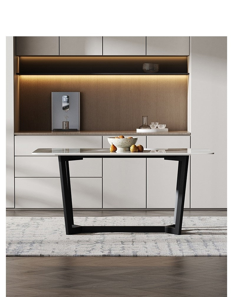 Black Steel Dining Table with Glossy Chanel Stone Top