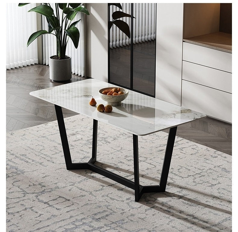Black Steel Dining Table with Glossy Chanel Stone Top