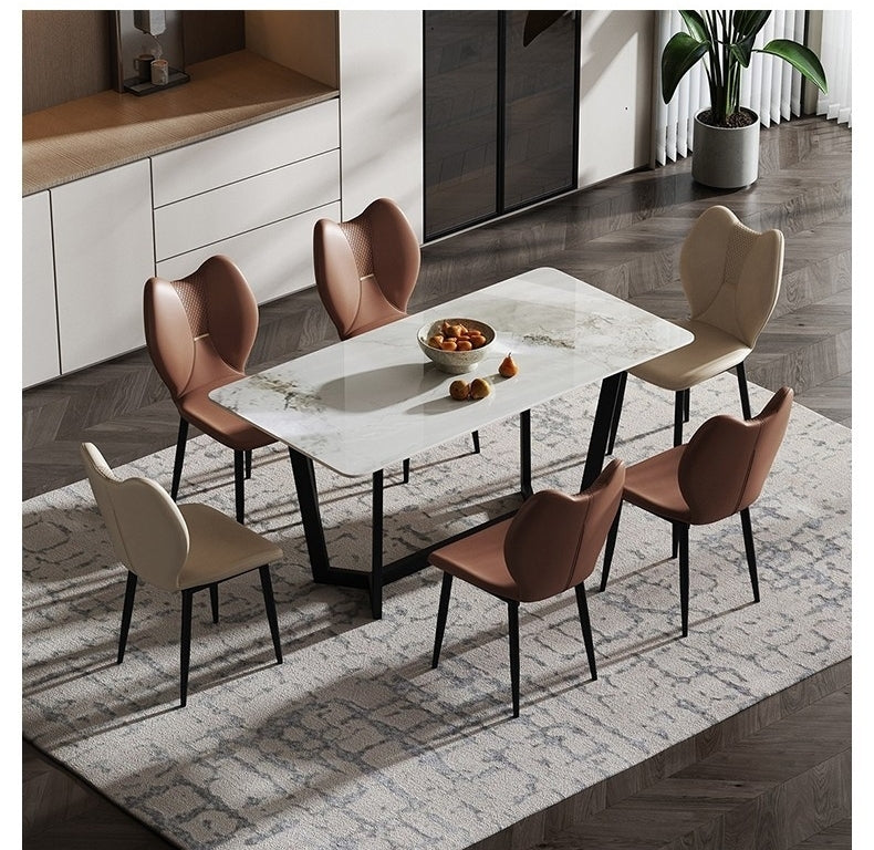 Black Steel Dining Table with Glossy Chanel Stone Top