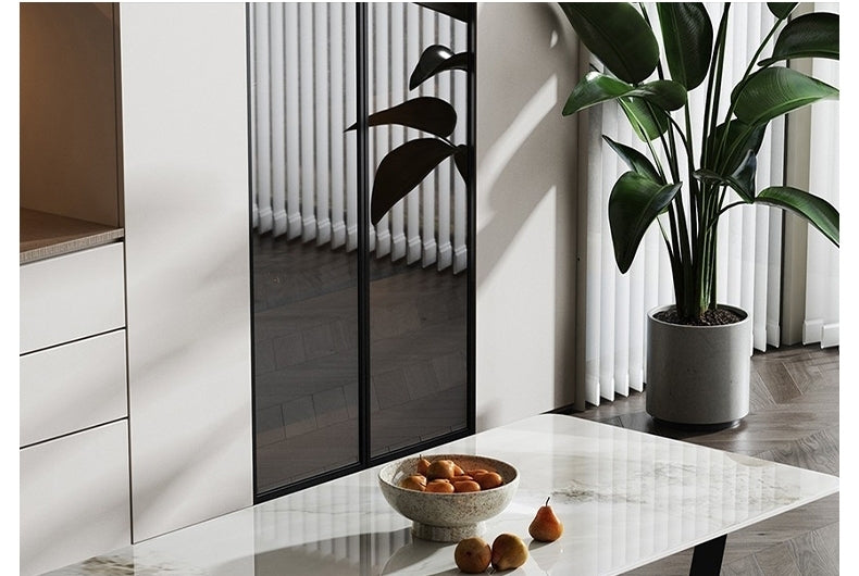 Black Steel Dining Table with Glossy Chanel Stone Top