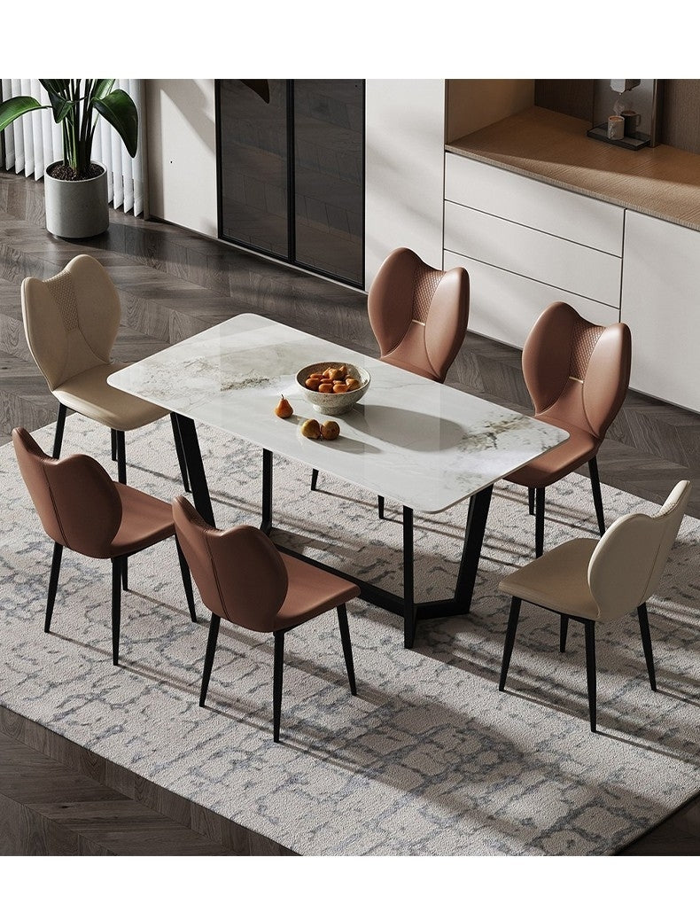 Black Steel Dining Table with Glossy Chanel Stone Top