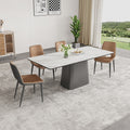 Stainless Steel Base Dining Table with Glossy White Stone Top