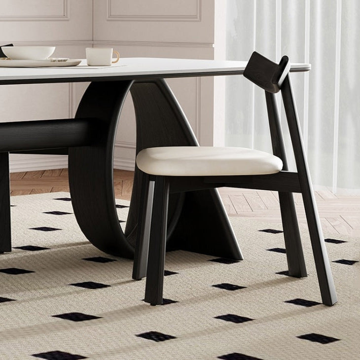 Modern Oak Dining Chair with PU Leather Upholstered Seat