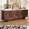 87" Walnut Veneer Sideboard with White Travertine Marble Top