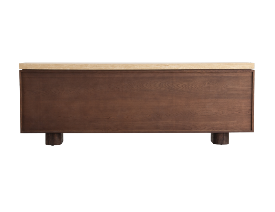 87" Walnut Veneer Sideboard with White Travertine Marble Top
