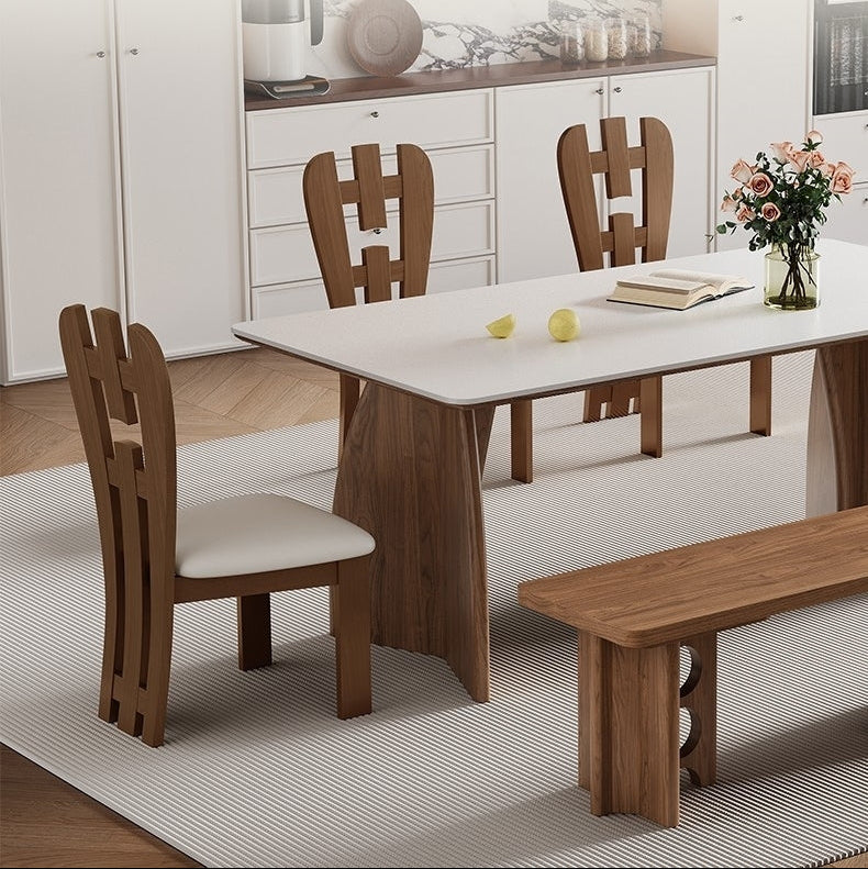 Modern White Sintered Stone Dining Table with Wood Base