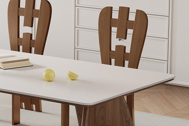 Modern White Sintered Stone Dining Table with Wood Base
