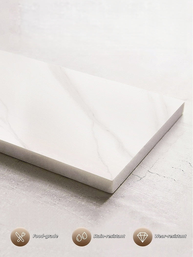 Modern White Sintered Stone Dining Table with Wood Base