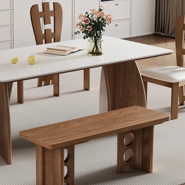 Modern White Sintered Stone Dining Table with Wood Base