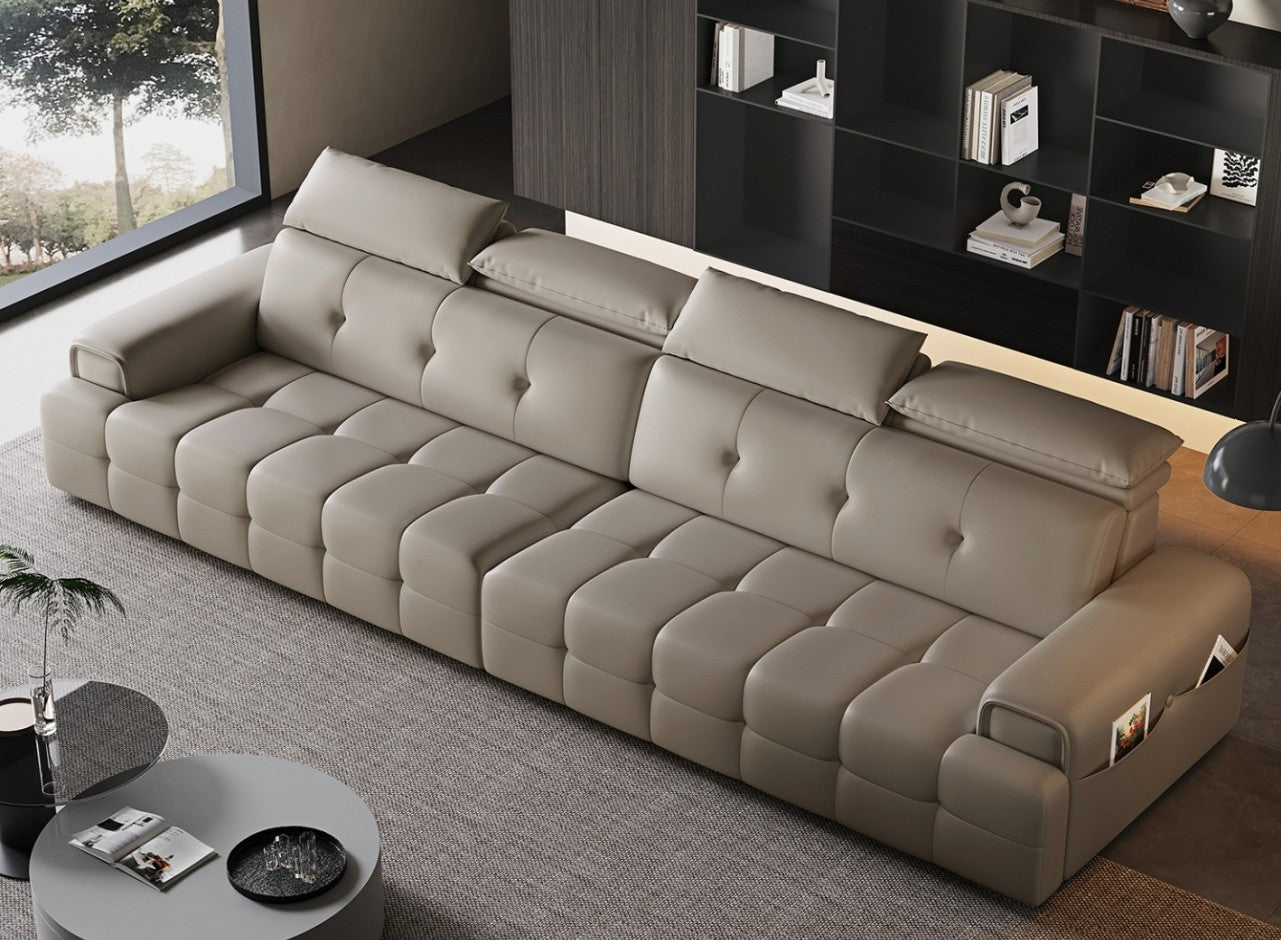 Modular Sofa with Zoned Seat Support & Dual-Material Upholstery