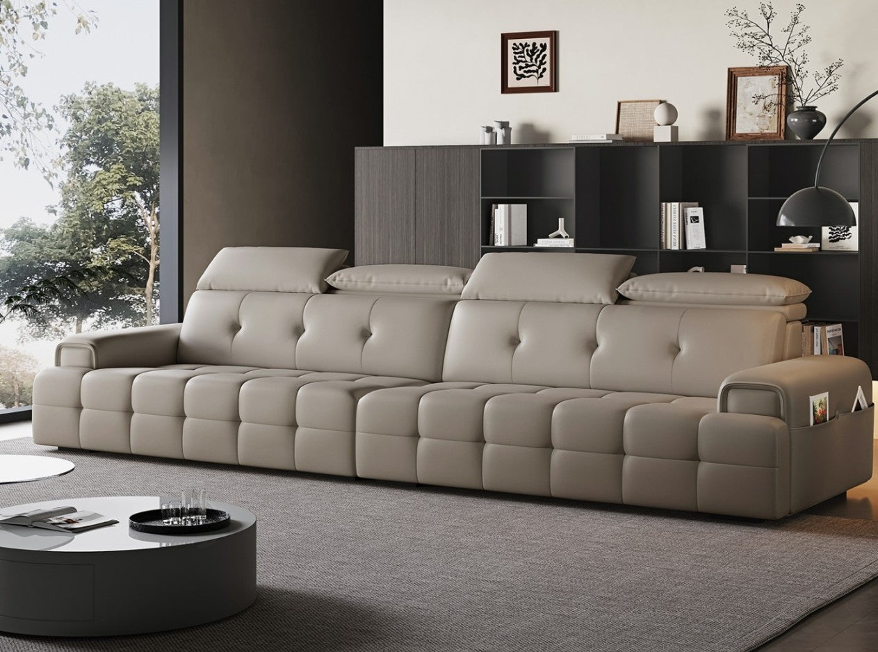 Modular Sofa with Zoned Seat Support & Dual-Material Upholstery