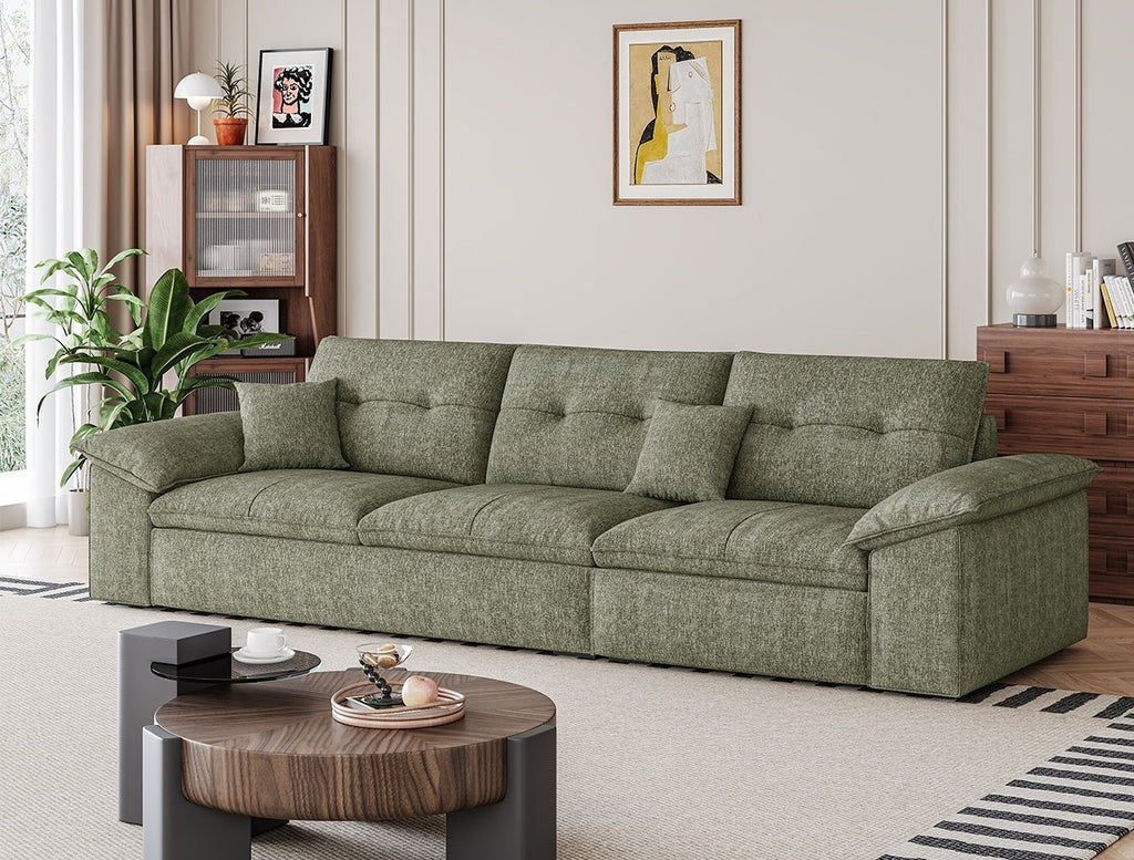 Chenille Linen Sofa with Gold-Tone Spring Support & Modular Configurations