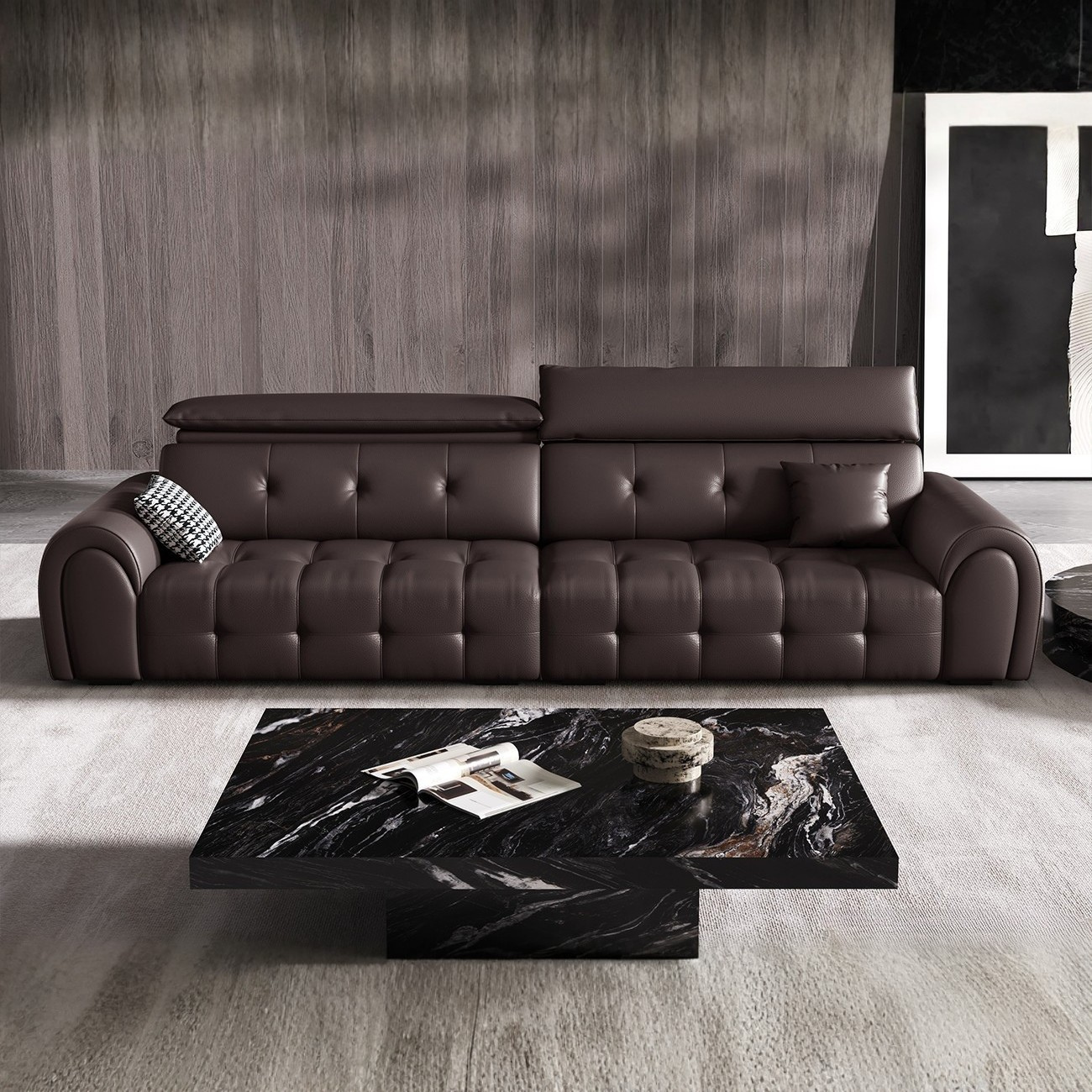 Relax & Think Modular Leather Sofa with Adjustable Headrest & Pull-Point Detailing