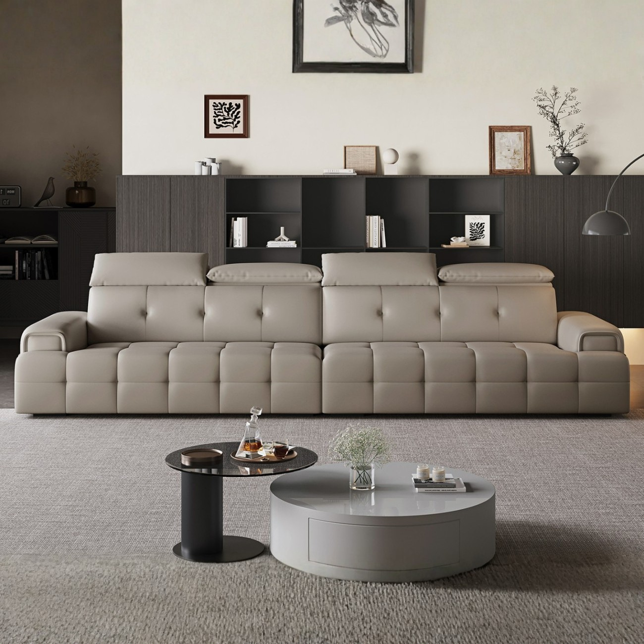 Modular Sofa with Zoned Seat Support & Dual-Material Upholstery