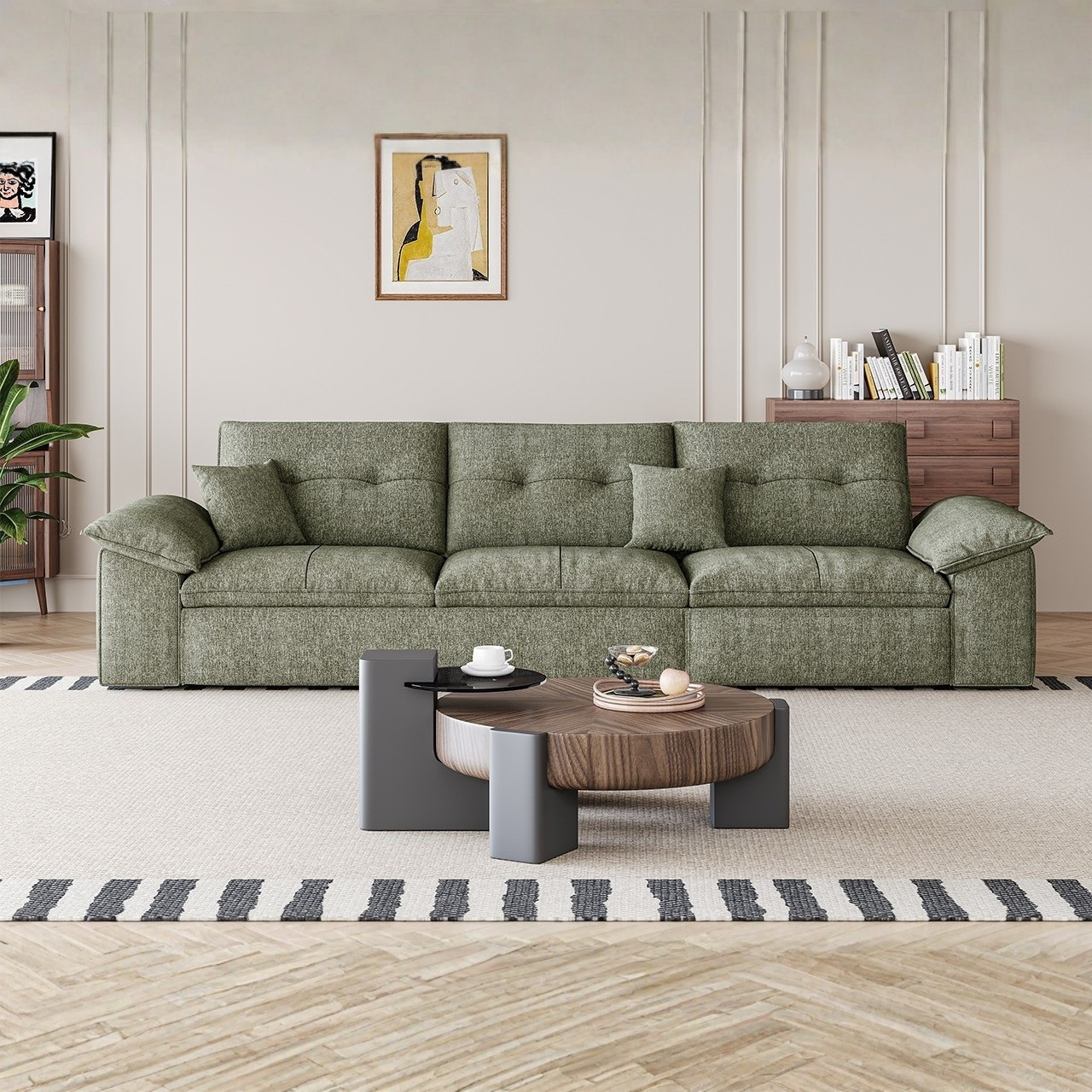 Chenille Linen Sofa with Gold-Tone Spring Support & Modular Configurations