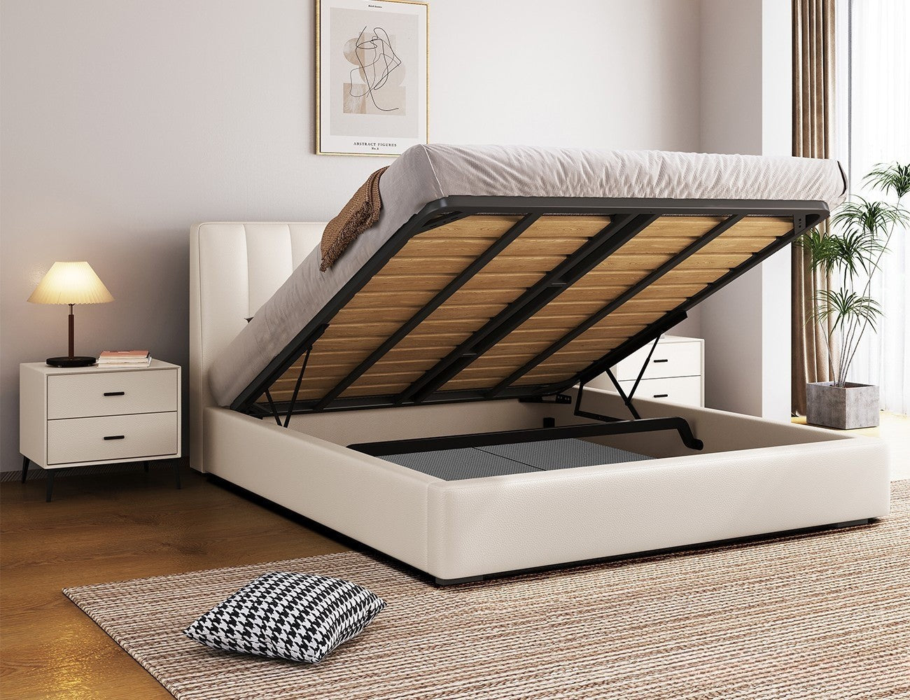 Eco-Leather Upholstered Platform Bed with Tailored Edge & Storage Options